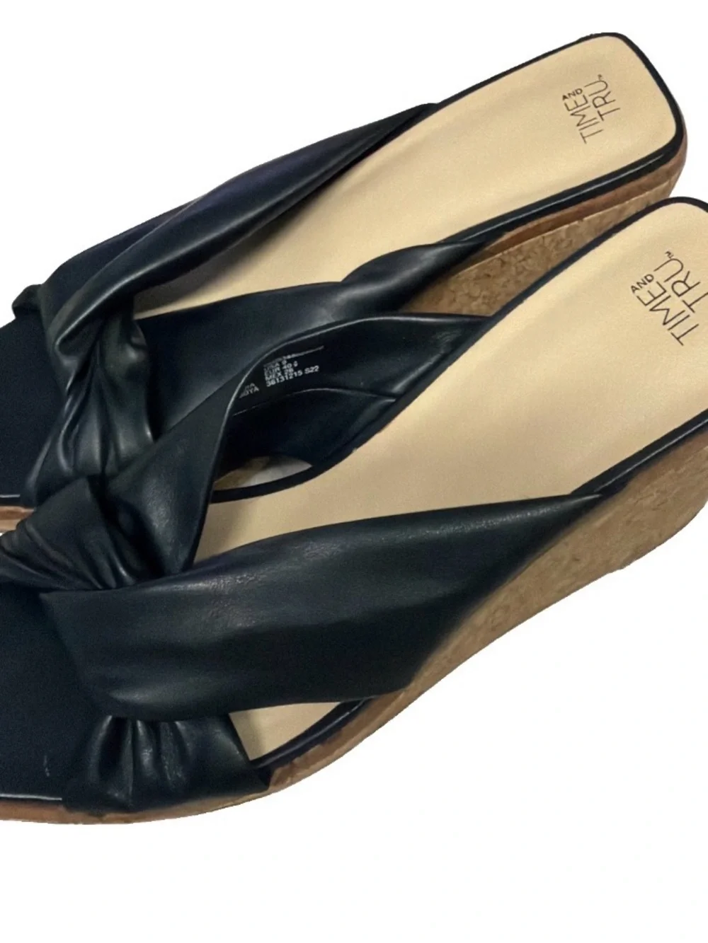 Time and Tru Black Knotted Slide Sandals heels